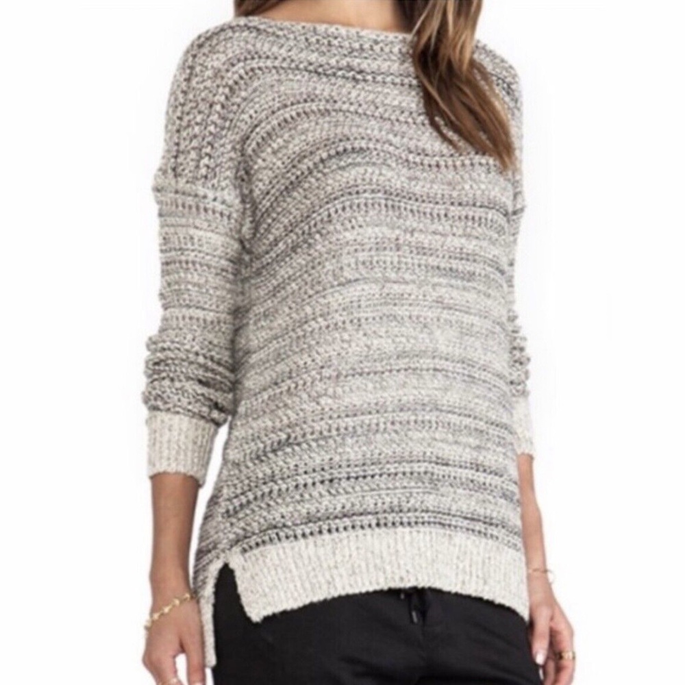 Vince Marled Grey Sweater Womens Size Medium Oversized Knit Pullover Linen Silk